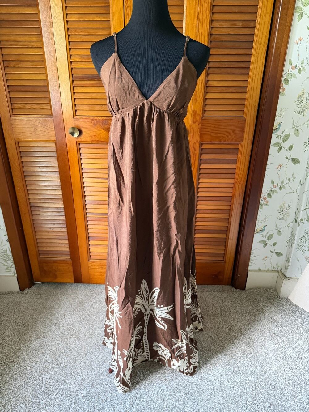 Abercrombie & Fitch Brown Tropical Palm Empire Waist Sleeveless Sundress sz M